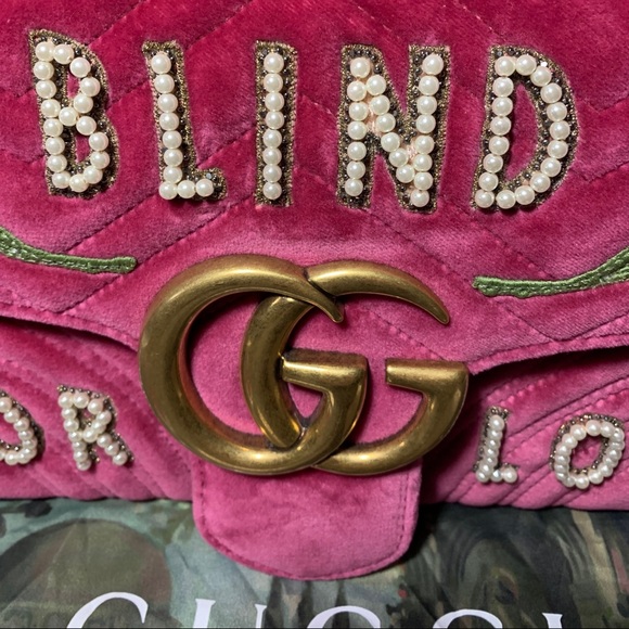 NWT Gucci GG Velvet Marmont Medium Blind for Love - Picture 3 of 12